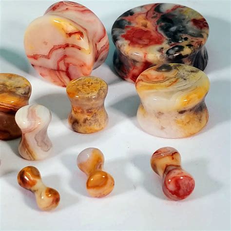 Stone Plugs Gauges Crazy Lace Agate Stone Plugs Double Etsy