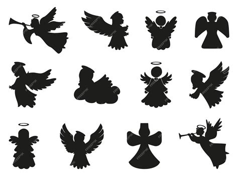 Premium Vector | Christmas angel character silhouette set of black ...