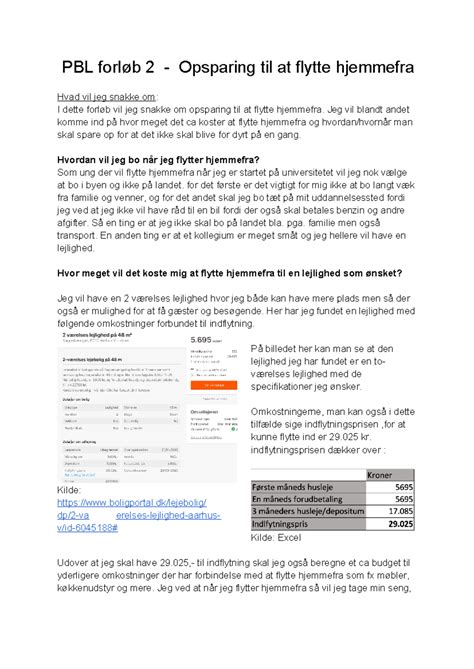 PBL 2 PBL forløb 2 Opsparing til at flytte hjemmefra Hvad vil jeg