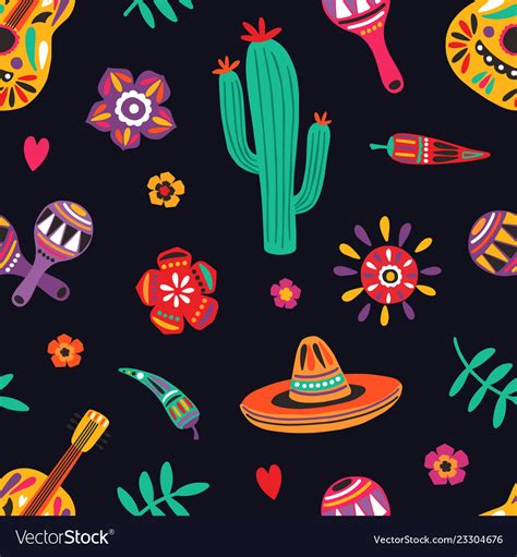 Seamless Pattern With Traditional Mexican Symbols Vector Image