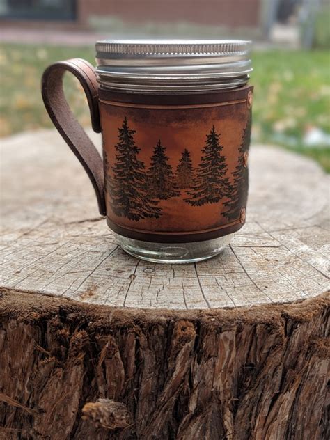 Leather Coffee Mug Coffee Mug Mason Jar Holder Leather Etsy