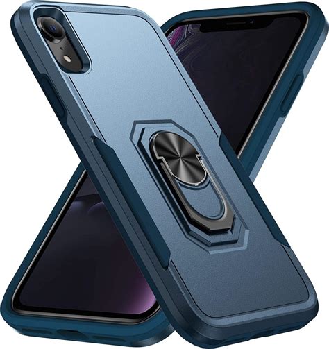 Jp Iphone Xr ケース リング付き 米軍mil規格 耐衝撃 スタンド機能 アイフォン Xr カバー ブルー