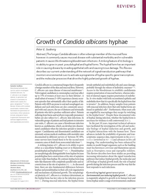 Growth Of Candida Albicans Hyphae 2011 Pdf Cell Growth Cell Signaling