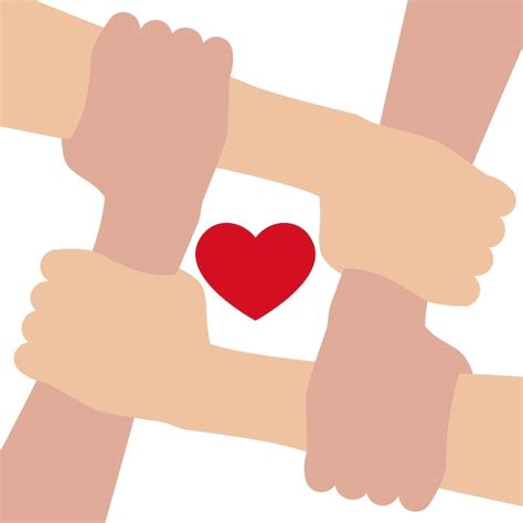 Premium Vector 4 Hands Together Holding Each Other Red Heart In The