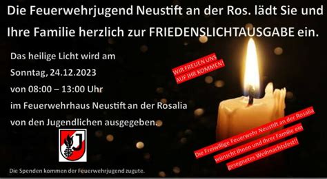 Friedenslichtausgabe Im Feuerwehrhaus Ff Neustift A D Rosalia