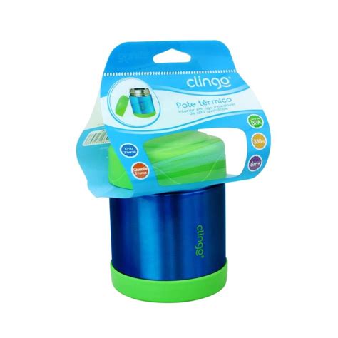 Pote Térmico Infantil Redondo Clingo 330ml Inox Azul e Verde