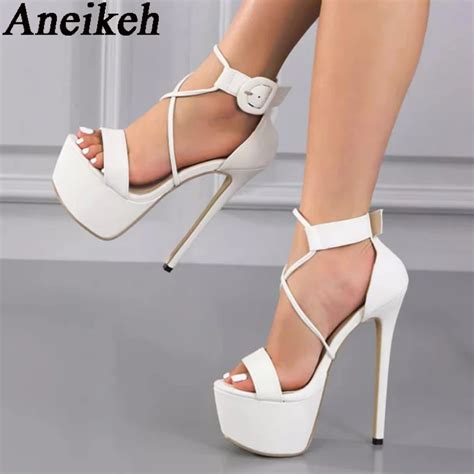 Aneikeh 2023 Sexy Hoge Hak Vrouwen Schoenen Open Teen Pu Stevige