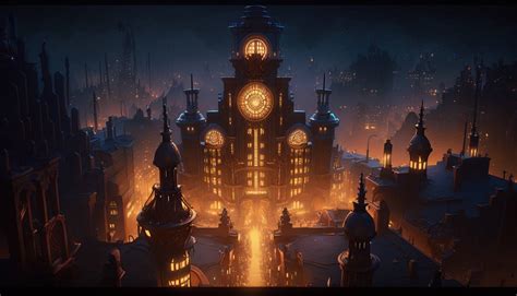 Steampunk Cityscape At Night by DigitalArtwww on DeviantArt