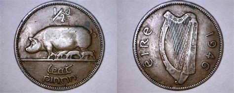 1946 Irish 1/2 Half Penny World Coin - Ireland