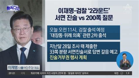 이재명 검찰 ‘2라운드…서면 진술 Vs 200쪽 질문 Zum Tv