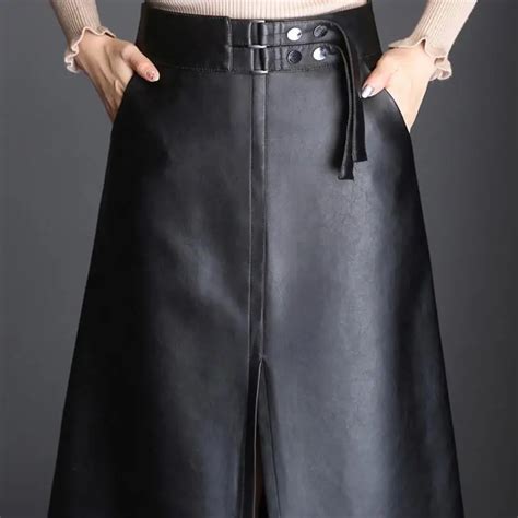 Pu Leather Skirt Women Maxi Long Skirts Womens Slit High Waist A Line