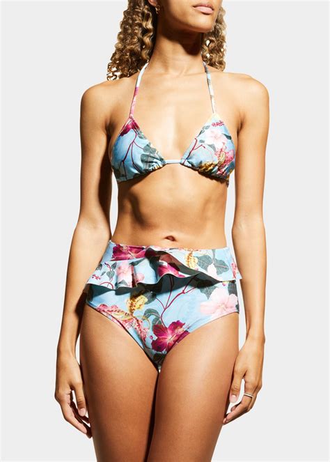 Buy PatBO Hibiscus Ruffled High Waist Bikini Bottoms Celeste At 30