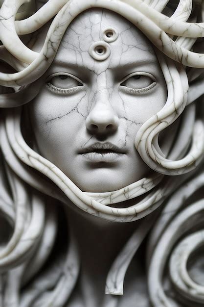 Premium Ai Image Portrait Of Cyborg Medusa Close Up Carved In Marble