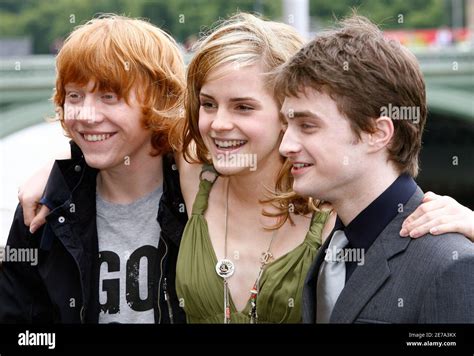 Actors Daniel Radcliffe R Rupert Grint L And Emma Watson Pose