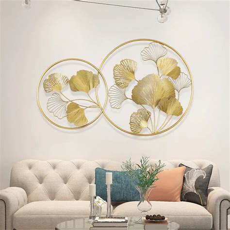 Circle Gold Wrought Iron Ginkgo Leaf Wall Decoration Easy To Hang Buy