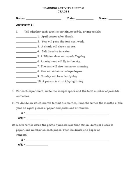 learning activity sheet grade