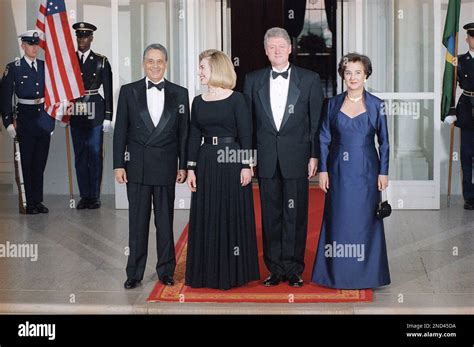 President Bill Clinton And First Lady Hillary Rodham Clinton Pose With Brazilian President