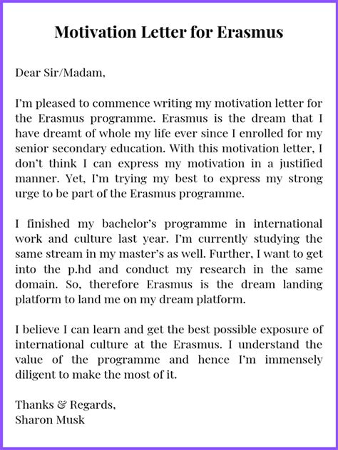 Motivation Letter For Erasmus | PDF