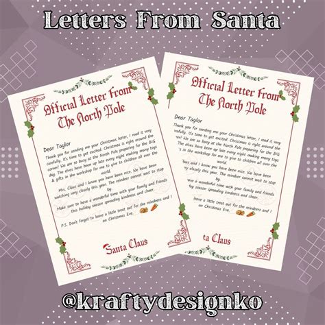 Personalized Letters From Santa, Downloadable Holiday Letter, Custom Stanta Claus Stationery ...