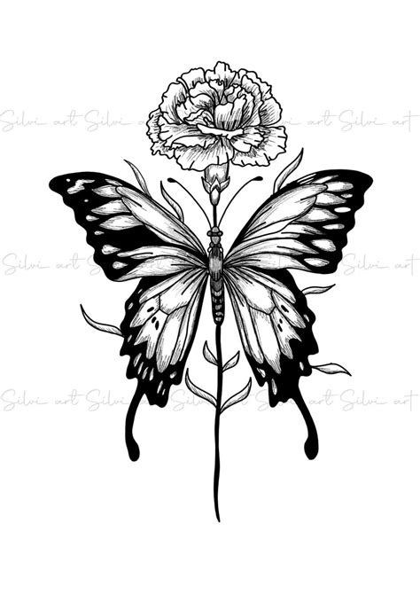 Birth Month Flower Tattoo Birth Flower Butterfly Tattoo Etsy