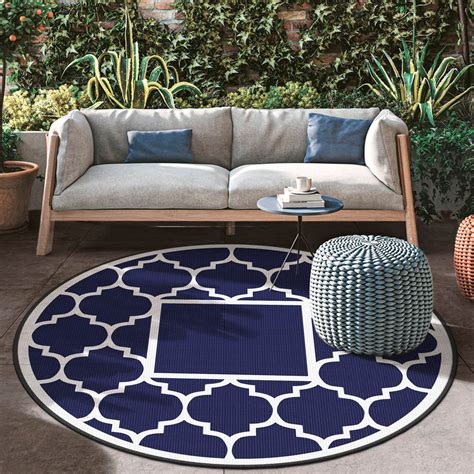 DEORAB 8'x8' Round Outdoor Rug for Patio, Reversible, UV Protected ...