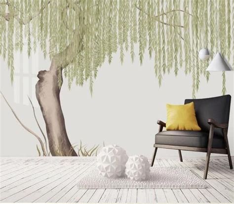 One Large Weeping Willow Tree Wallpaper Wall Mural Green Willow Tree