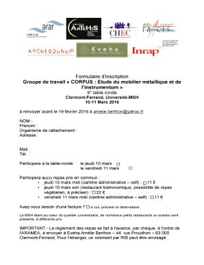 Fillable Online Artehis Cnrs Formulaire Dinscription Groupe De Travail