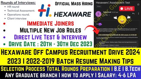 Hexaware Off Campus Direct Hiring Batch