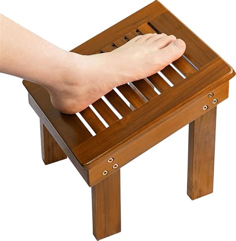 Utoplike Teak Wood Shower Foot Stool For Shaving Legs Sturdy Shower