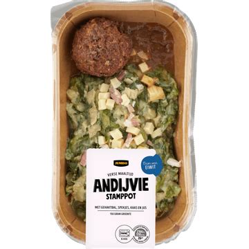 Jumbo Verse Maaltijd Andijvie Stamppot Met Gehaktbal Spekjes Kaas En