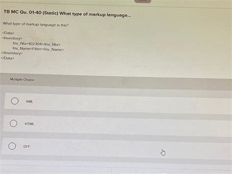 Solved TB MC Qu 01 40 Static What Type Of Markup Chegg
