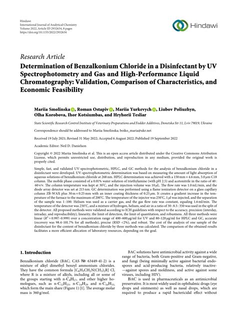 PDF Determination Of Benzalkonium Chloride In A Disinfectant By UV