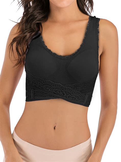 YouLoveIt Women Sports Bras Seamless Lace Sports Bras Cross Front Side