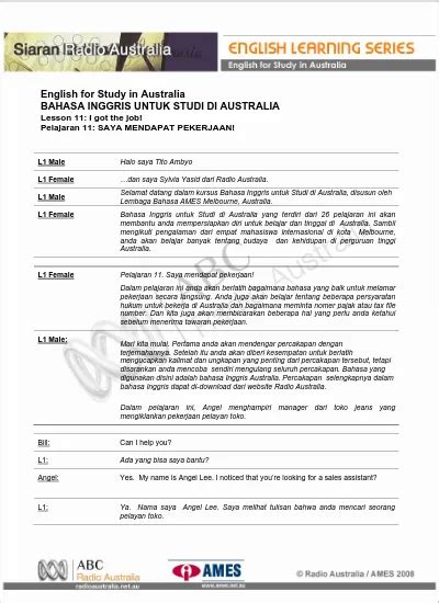 English For Study In Australia BAHASA INGGRIS UNTUK STUDI DI AUSTRALIA