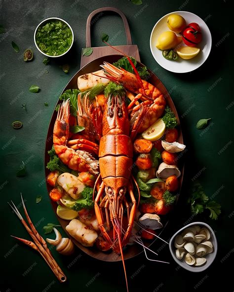 Premium AI Image | A seafood platter with a lobster on it