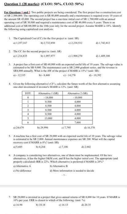 Solved Question 1 28 Marks Cl01 50 Clo2 50 For