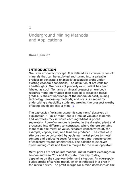 Chapter 01 Underground Mining Methods 1 Underground Mining Methods