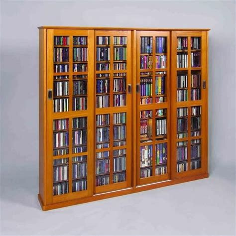 Leslie Dame 4-Door Glass CD DVD Wall Media Storage Cabinet-Dark Cherry ...