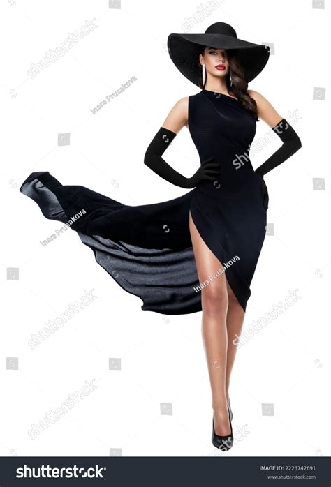 Beautiful Woman Black Dress Fashion Model Stock Photo 2223742691