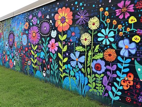 Premium Photo | Blooming Flower Garden Graffiti Mural