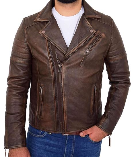 Distressed Brown Motorcycle Leather Jacket Vintage Brown Leather Jacket