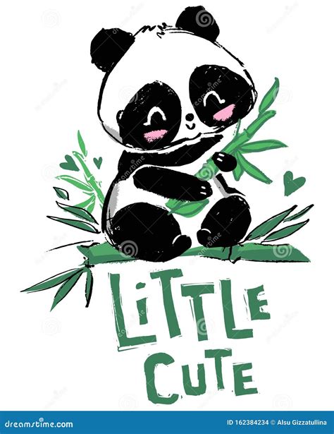 Oso Panda Cute Dibujado a Mano Sentado En El Bambú Ilustración Del