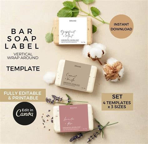 Editable Soap Label Template Canva Bar Soap Wrap Labels Printable Body Bath Product Labels