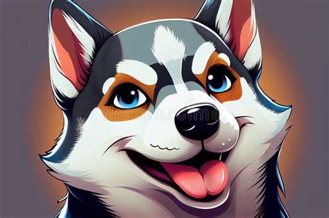 Cute Cartoon Husky Dog Anime Plays Runs And Smiles Stock Illustration