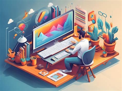 Premium Photo Webdesign Vector Illustration Working On Computer