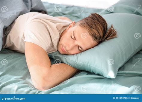 Handsome Man Sleeping In Bed At Home Stock Image Image Of Lying