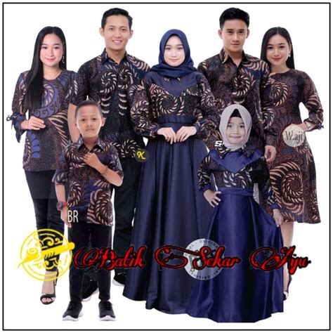 Jual Sarimbit Keluarga Lebaran Navy New Valvet Series Baju Batik