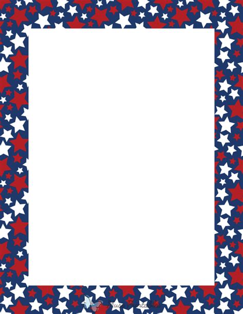 Printable Red And White Stars On Blue Page Border