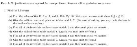 Solved Part I: No ﻿justifications are required for these | Chegg.com