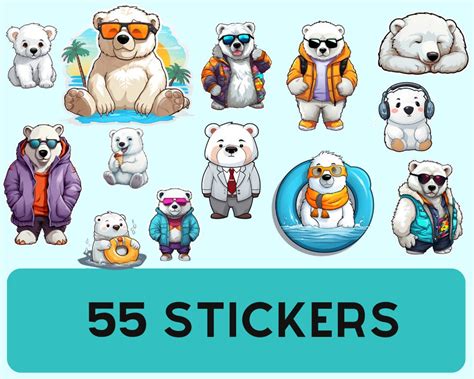 Printable Polar Bear Stickers Print And Cut Polar Bear Stickers